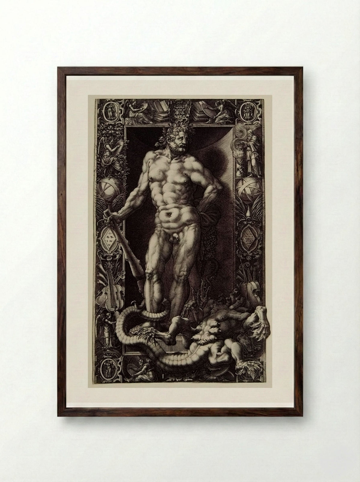 Hercules and the Slain Hydra - Giorgio Ghisi - Framed Print Dark Wood