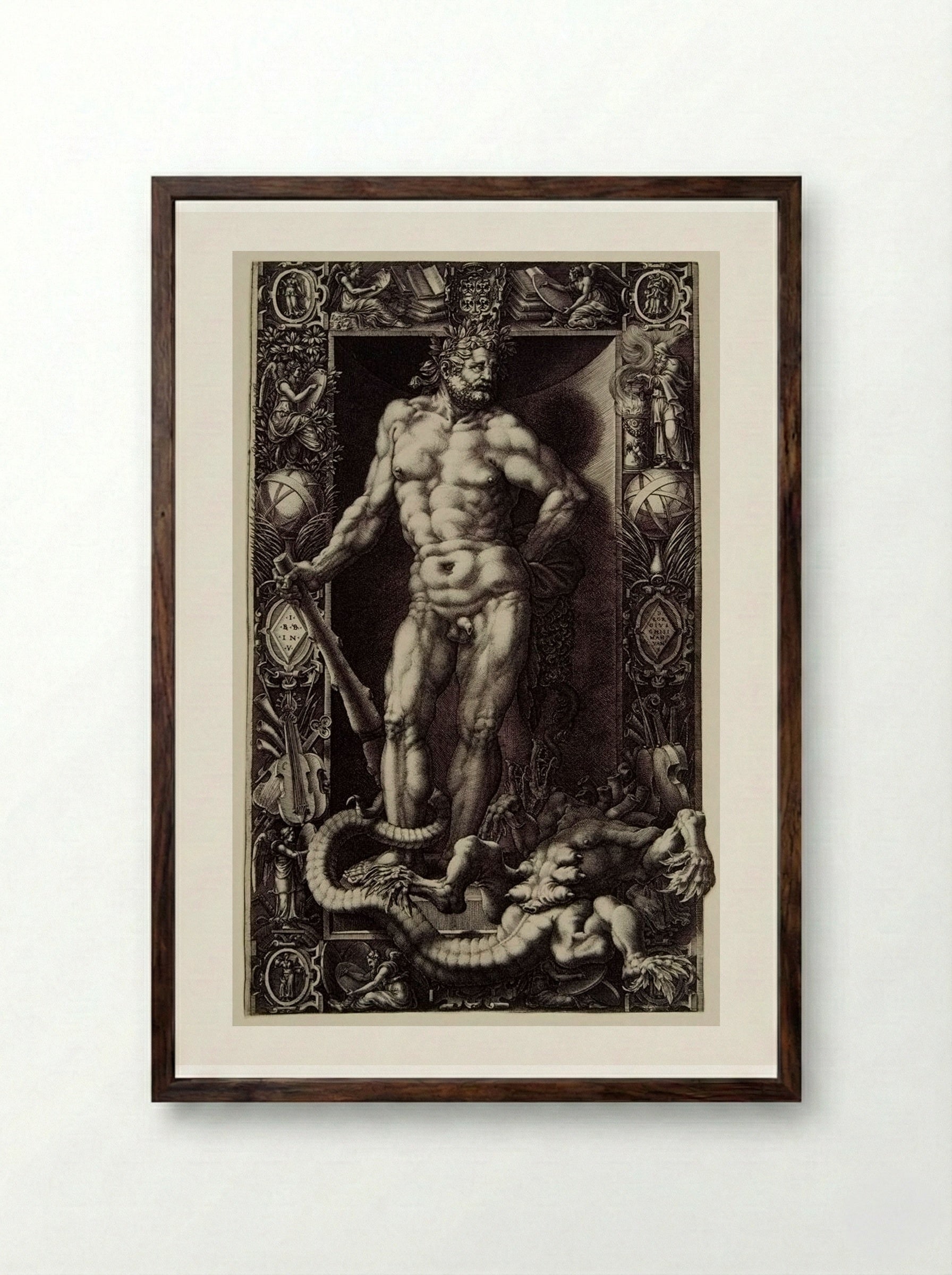 Hercules and the Slain Hydra - Giorgio Ghisi - Framed Print Dark Wood