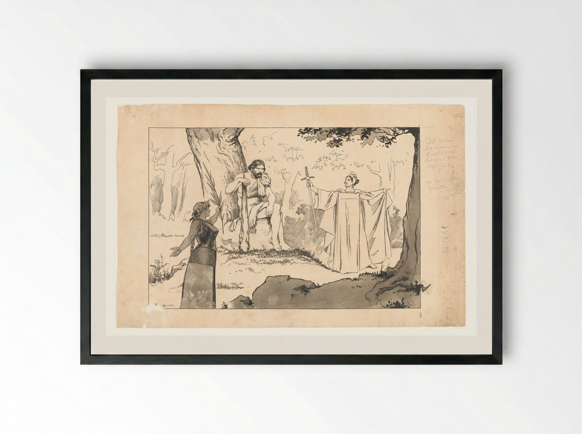 Hercules at the Crossroads - Johan Braakensiek - Framed Print Black