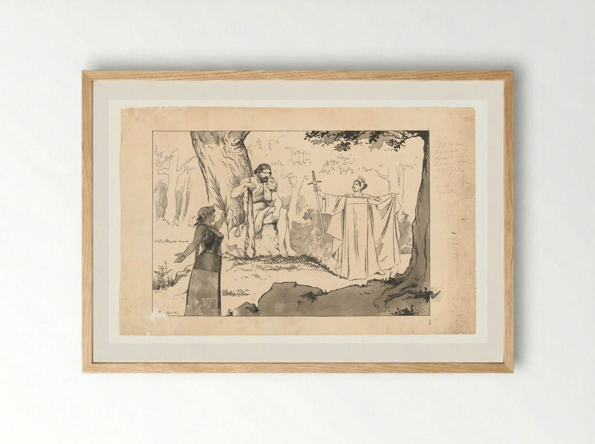 Hercules at the Crossroads - Johan Braakensiek - Framed Print Wood
