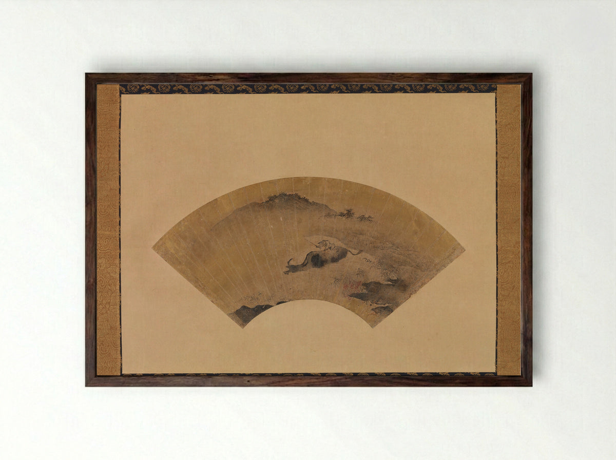 Herd Boy with Ox - Kano Masanobu - Framed Print Dark Wood