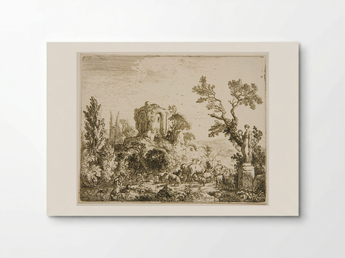 Herd by Statue of Flora - Christian Wilhelm Ernst Dietrich - Poster