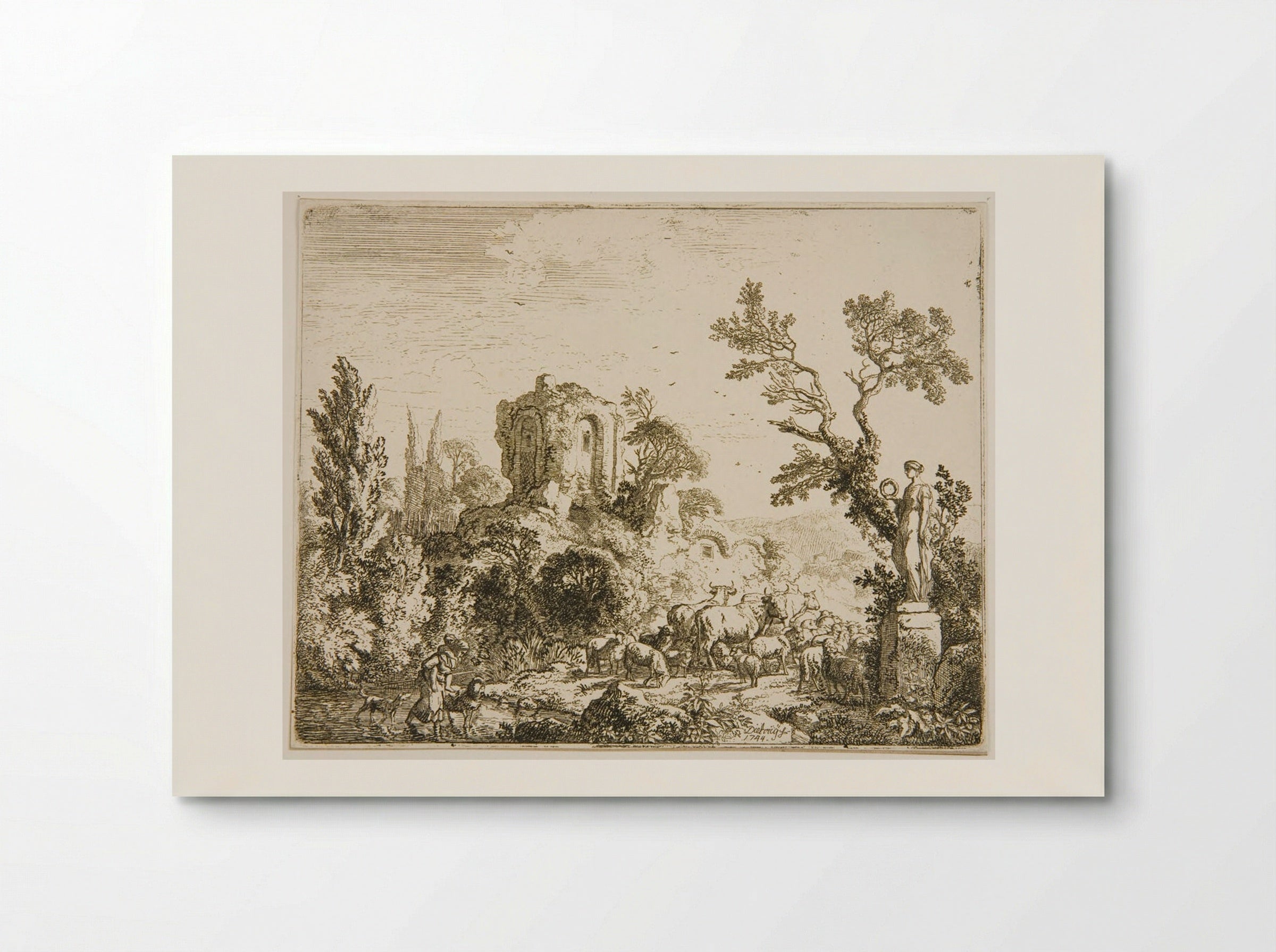 Herd by Statue of Flora - Christian Wilhelm Ernst Dietrich - Poster