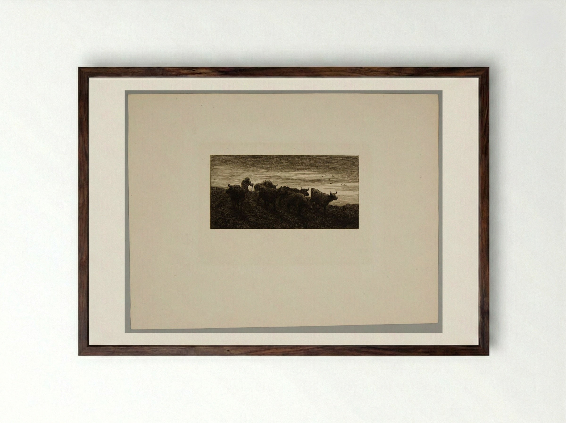 Herd of Cows - Charles-Émile Jacque - Framed Print Dark Wood