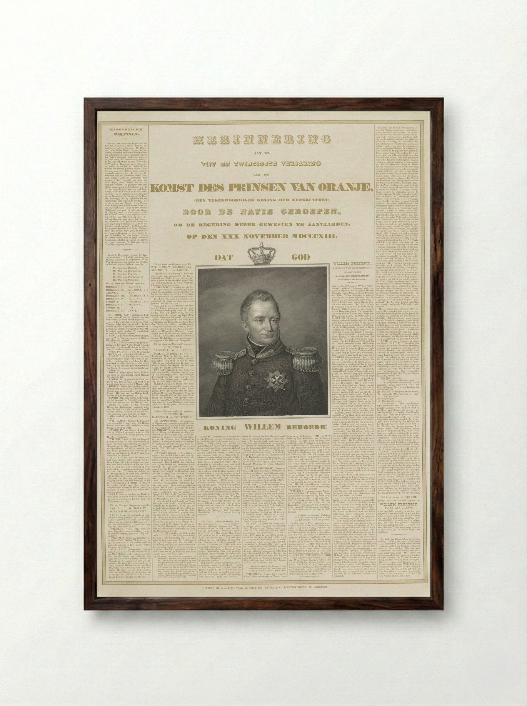 Herdenking van het 25-jarige regeringsjubileum van koning Willem I - Johannes Philippus Lange - Framed Print Dark Wood