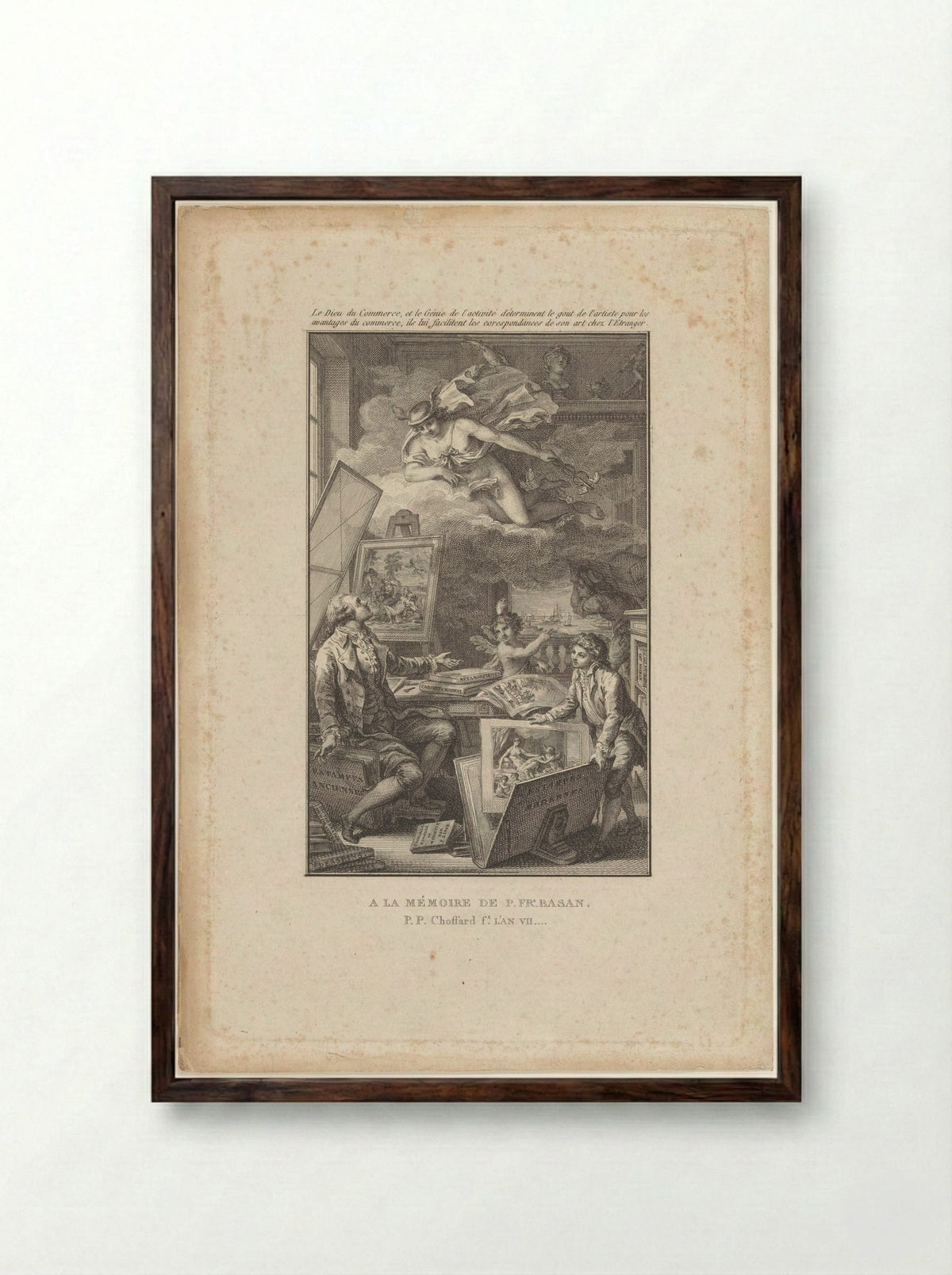 Herdenkingsprent ter nagedachtenis van Pierre-François Basan - Pierre Philippe Choffard - Framed Print Dark Wood