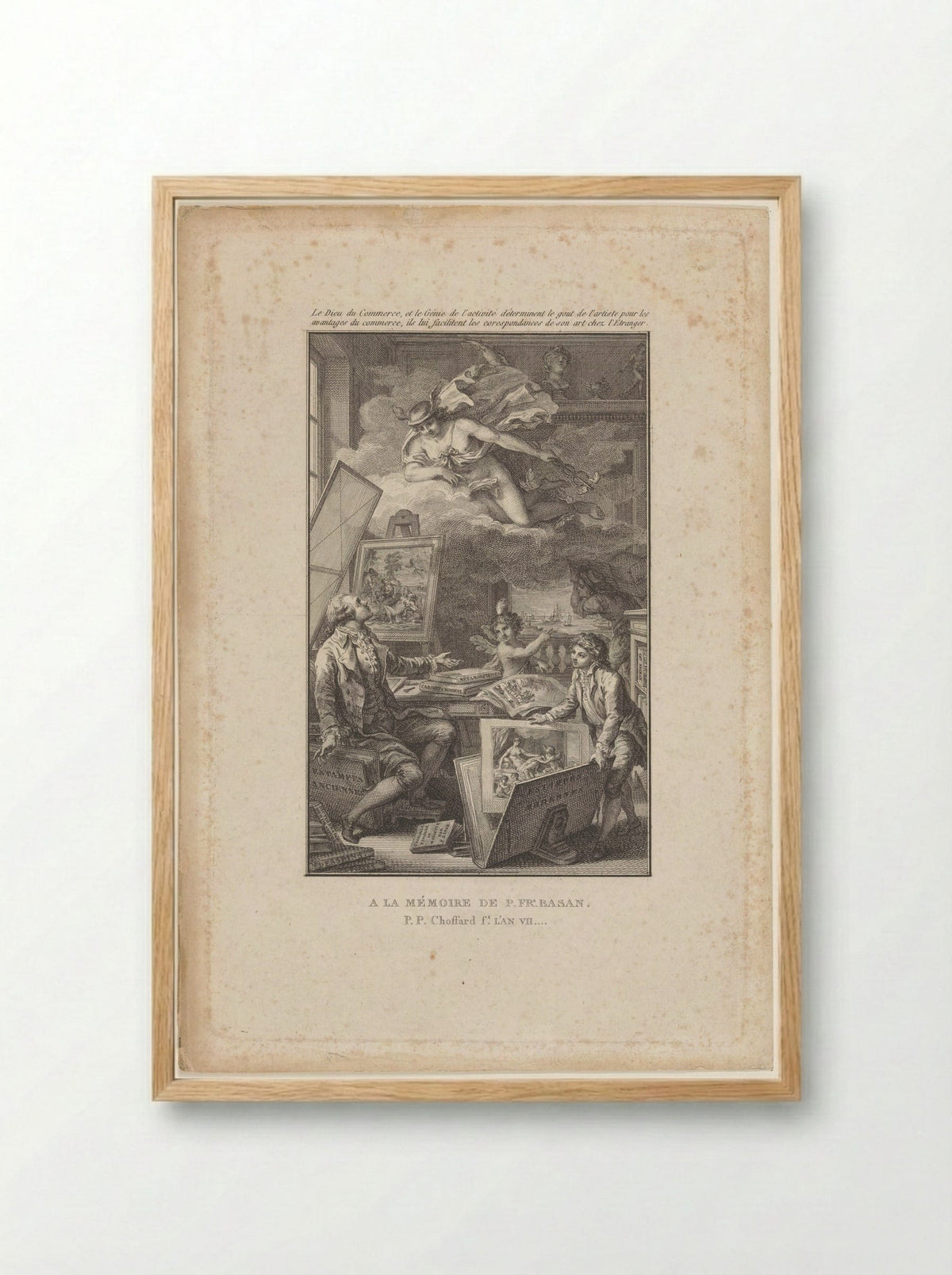 Herdenkingsprent ter nagedachtenis van Pierre-François Basan - Pierre Philippe Choffard - Framed Print Wood