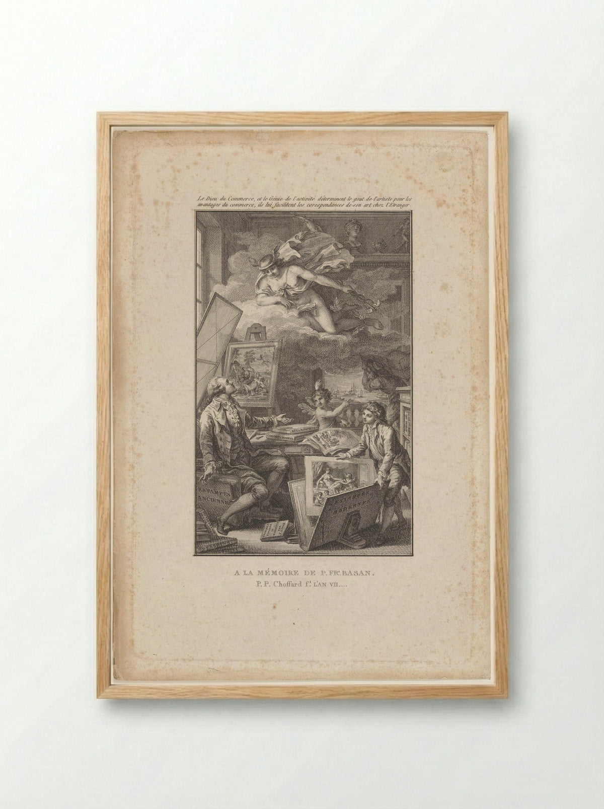 Herdenkingsprent ter nagedachtenis van Pierre-François Basan - Pierre Philippe Choffard - Framed Print Wood