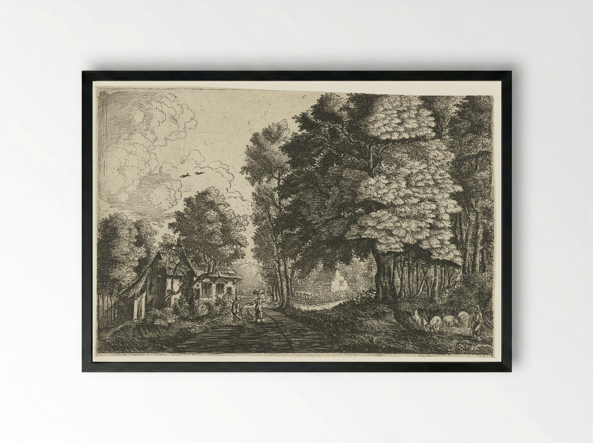 Herder bij een bosrand - Jean Baptiste Bonnecroy - Framed Print Black