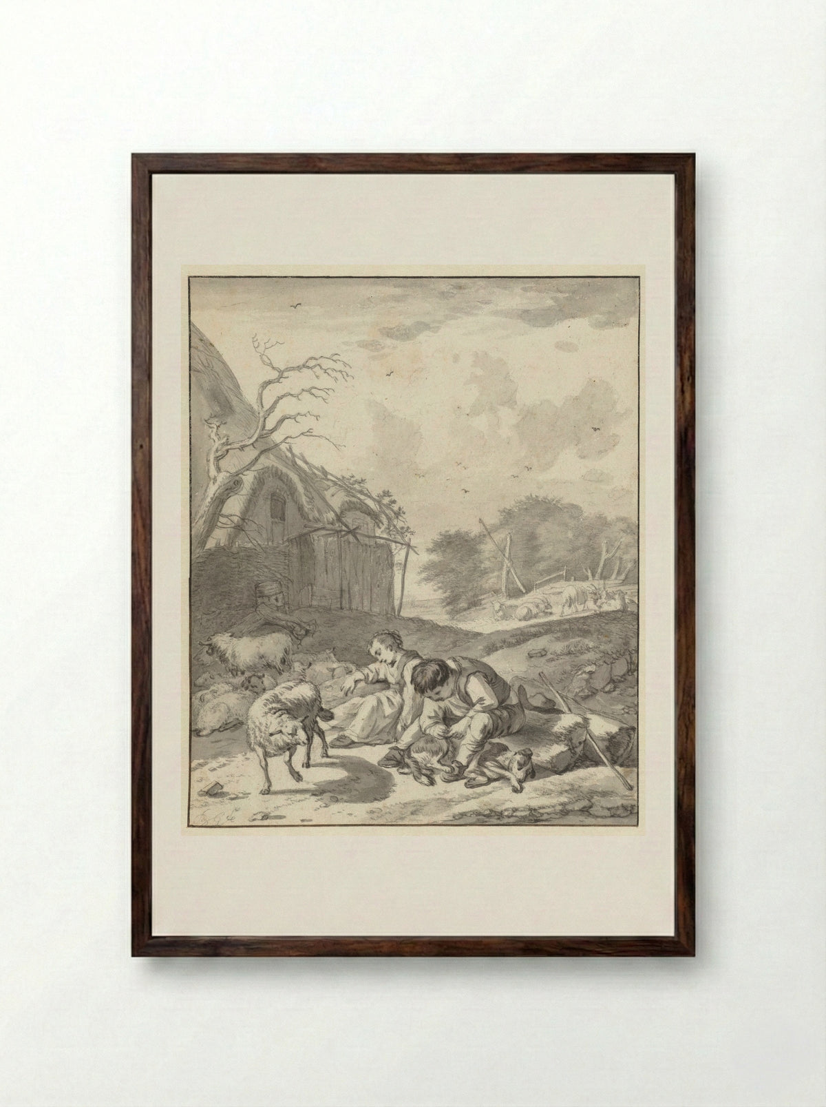 Herder en een herderin - Barent Gael - Framed Print Dark Wood