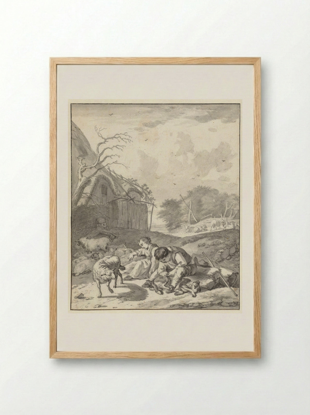 Herder en een herderin - Barent Gael - Framed Print Wood
