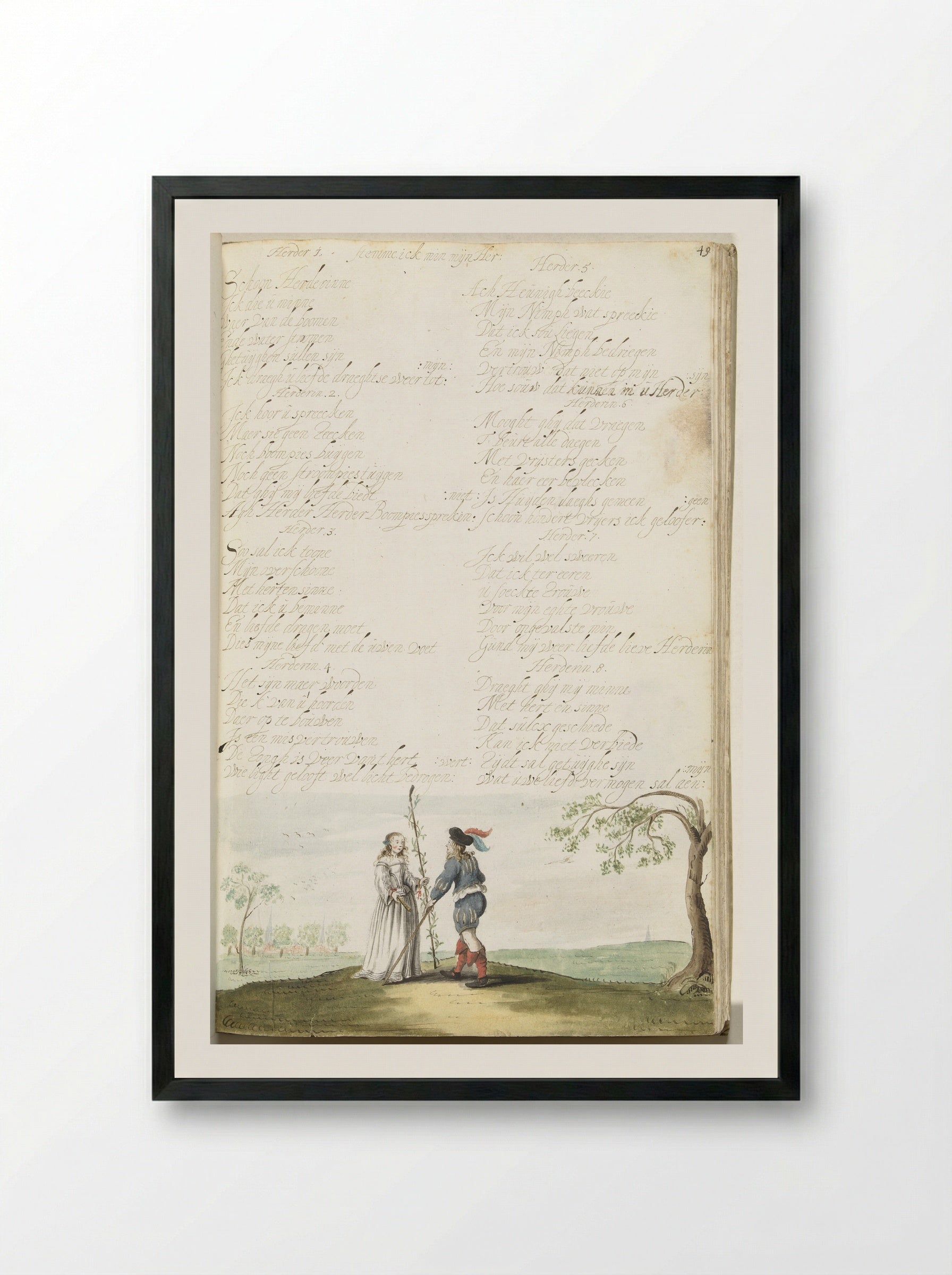 Herder en herderin in gesprek - Gesina ter Borch - Framed Print Black