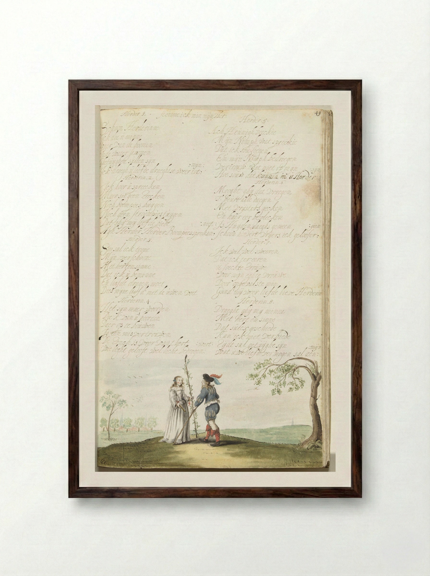 Herder en herderin in gesprek - Gesina ter Borch - Framed Print Dark Wood