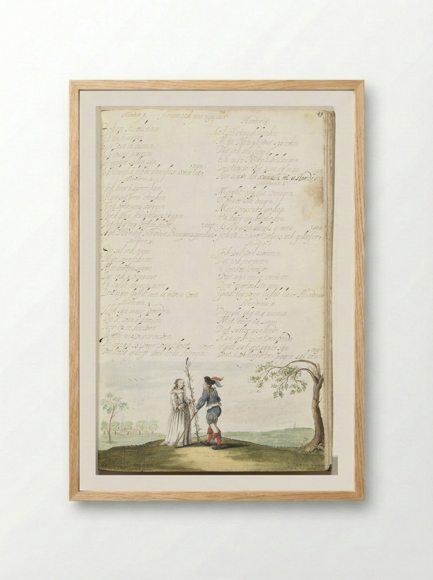 Herder en herderin in gesprek - Gesina ter Borch - Framed Print Wood
