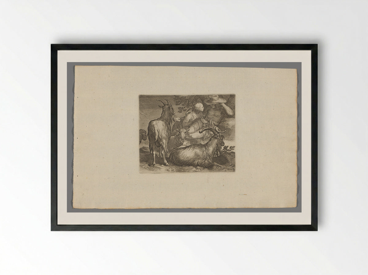 Herder en herderin met geiten - Boëtius Adamsz. Bolswert - Framed Print Black