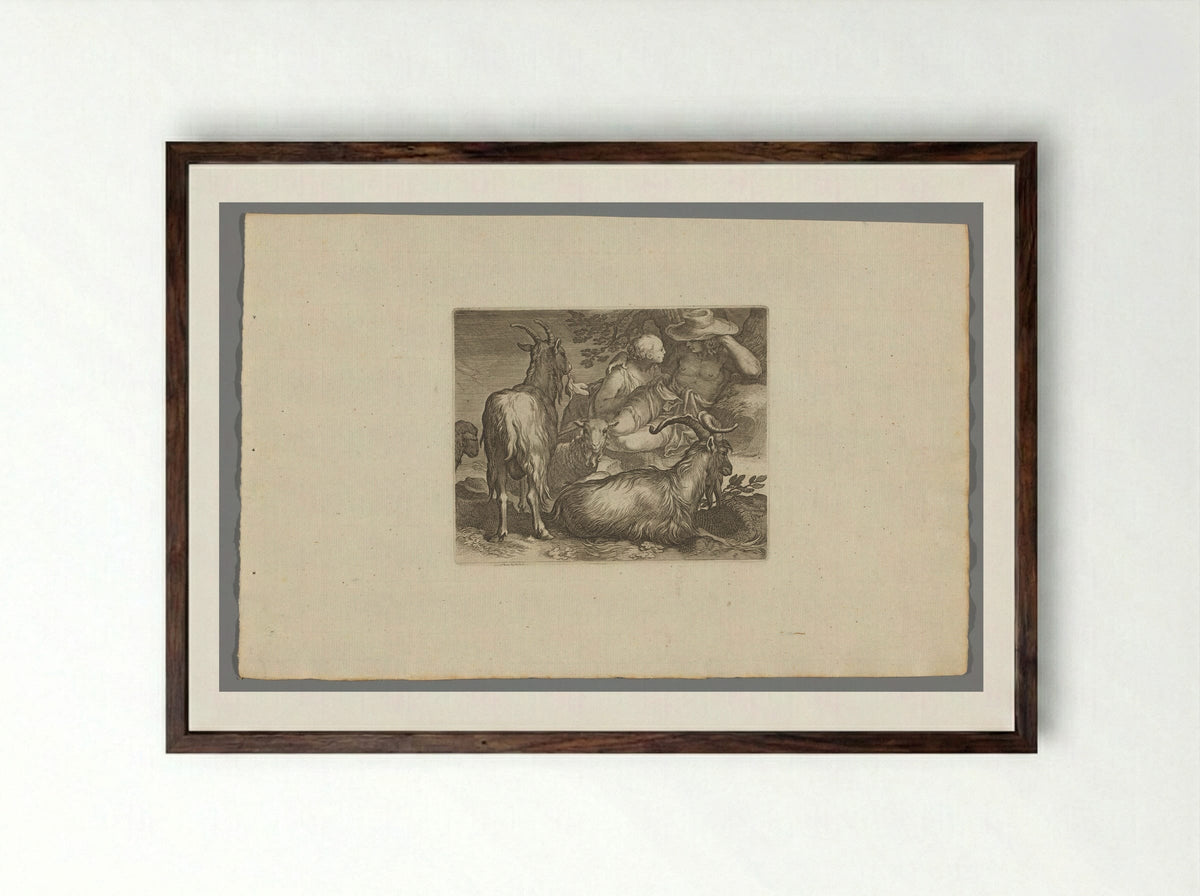 Herder en herderin met geiten - Boëtius Adamsz. Bolswert - Framed Print Dark Wood