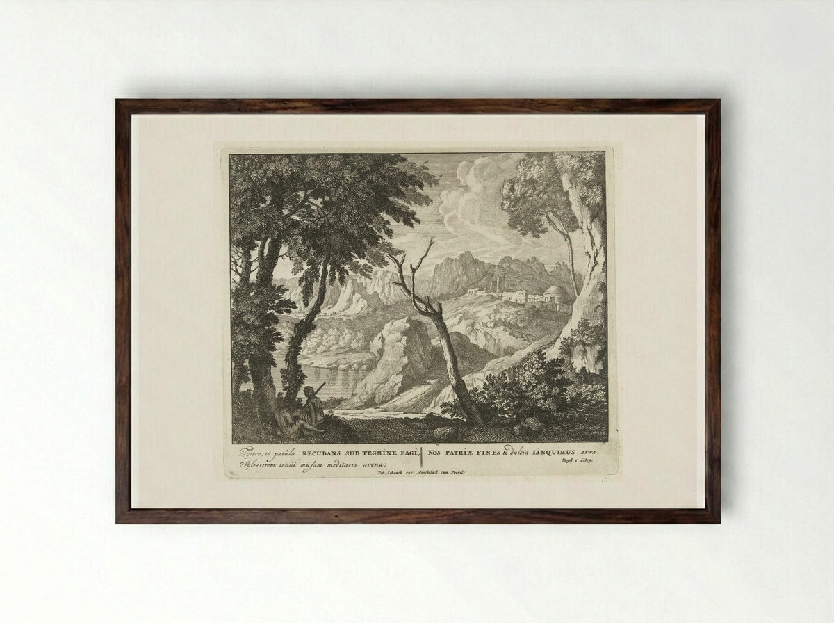 Herder en herderin rusten uit bij een boom - Jan van Call (I) - Framed Print Dark Wood