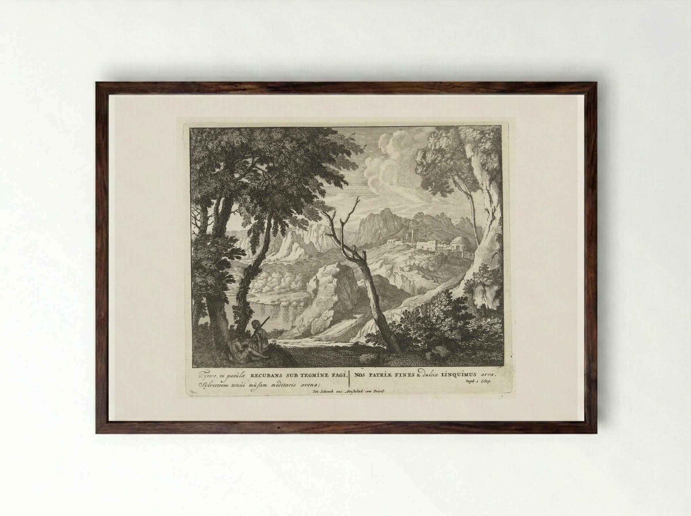 Herder en herderin rusten uit bij een boom - Jan van Call (I) - Framed Print Dark Wood