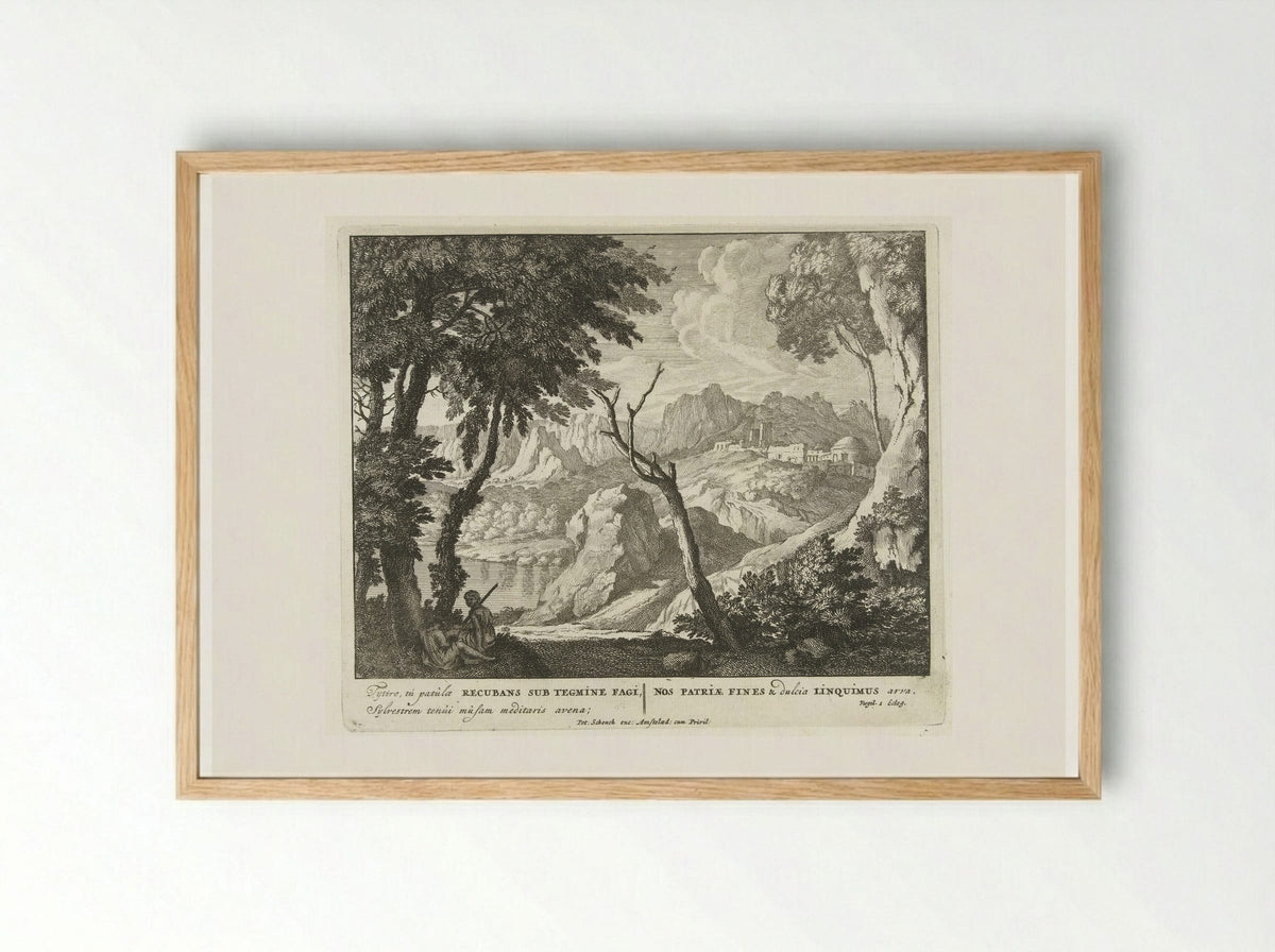 Herder en herderin rusten uit bij een boom - Jan van Call (I) - Framed Print Wood