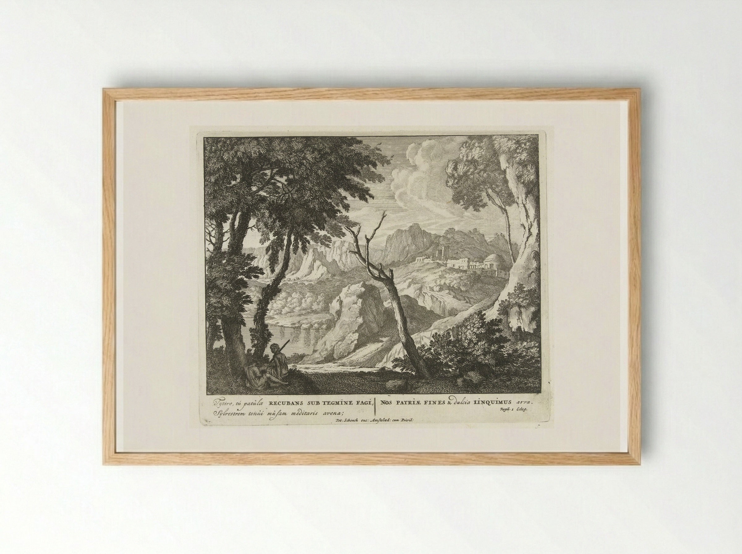 Herder en herderin rusten uit bij een boom - Jan van Call (I) - Framed Print Wood