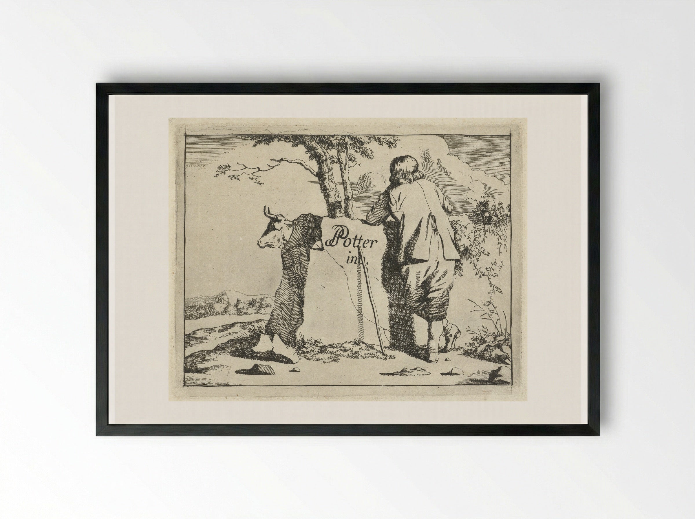 Herder en rund - Marcus de Bye - Framed Print Black