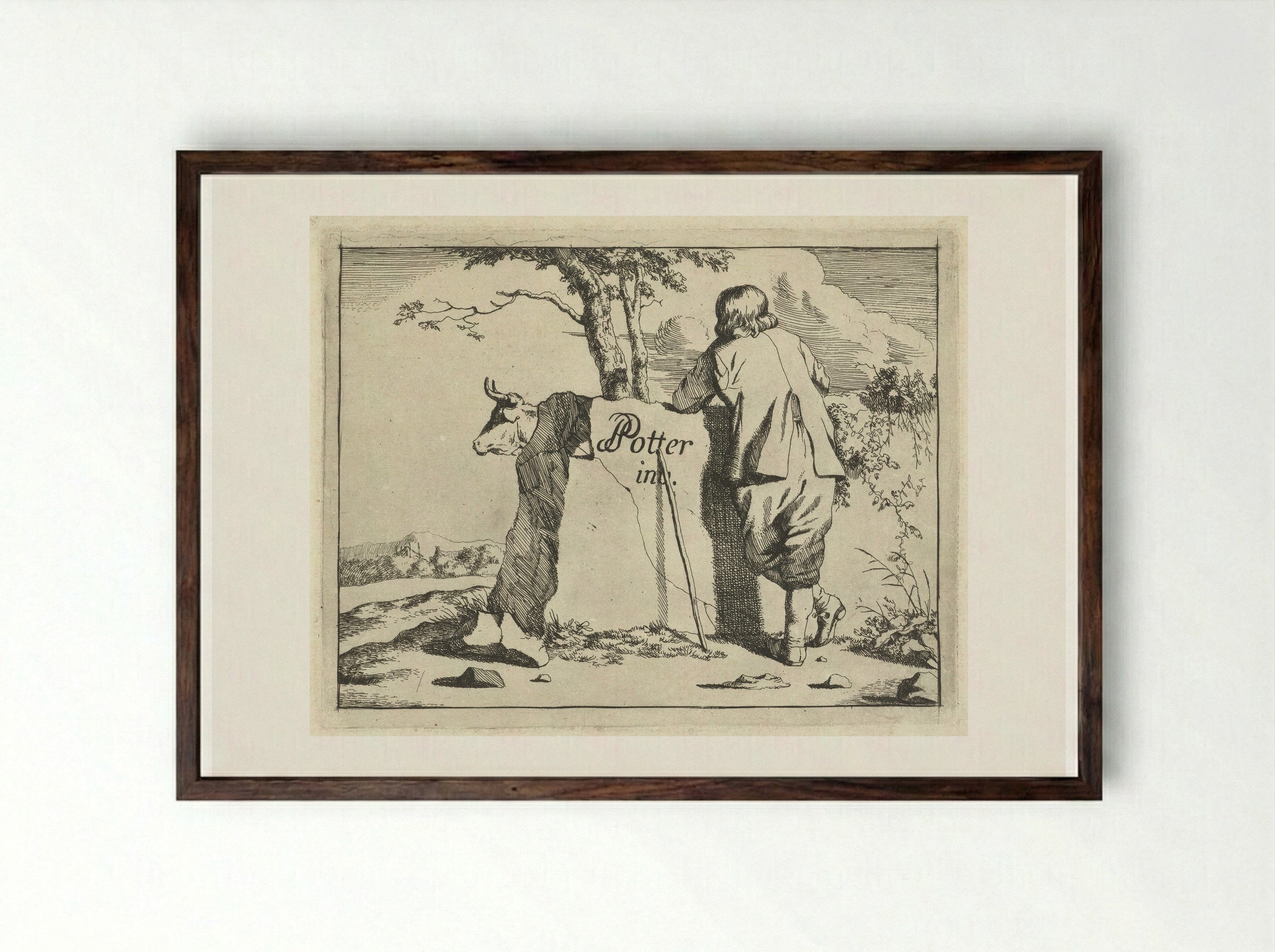 Herder en rund - Marcus de Bye - Framed Print Dark Wood