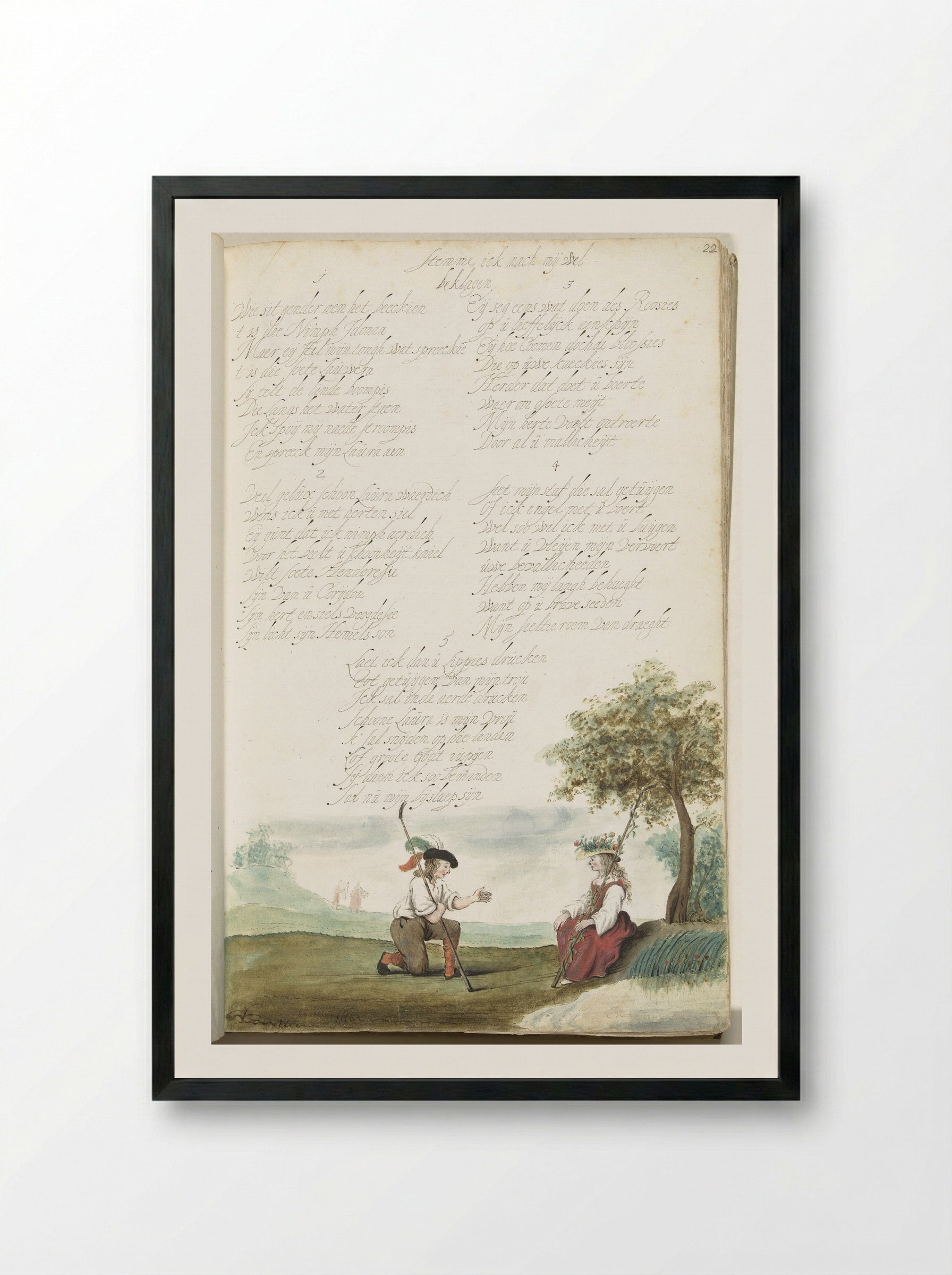 Herder knielend voor een herderin - Gesina ter Borch - Framed Print Black