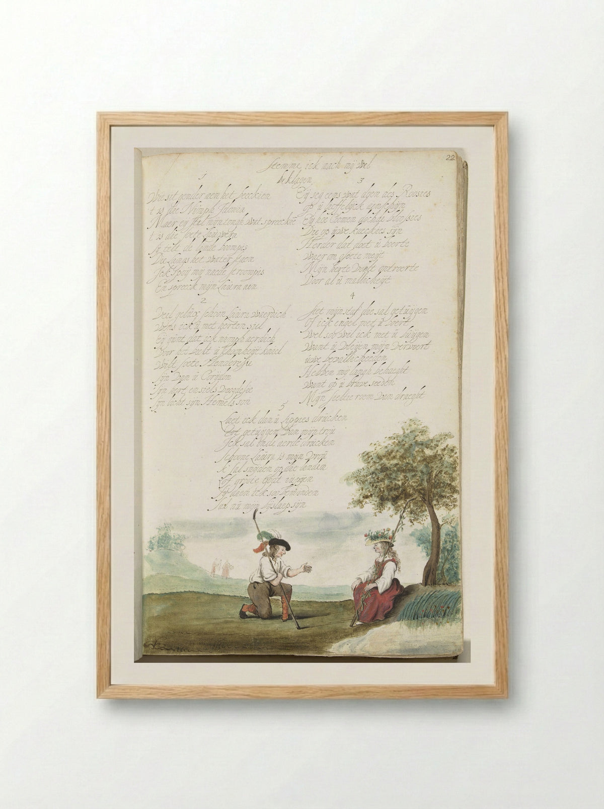 Herder knielend voor een herderin - Gesina ter Borch - Framed Print Wood