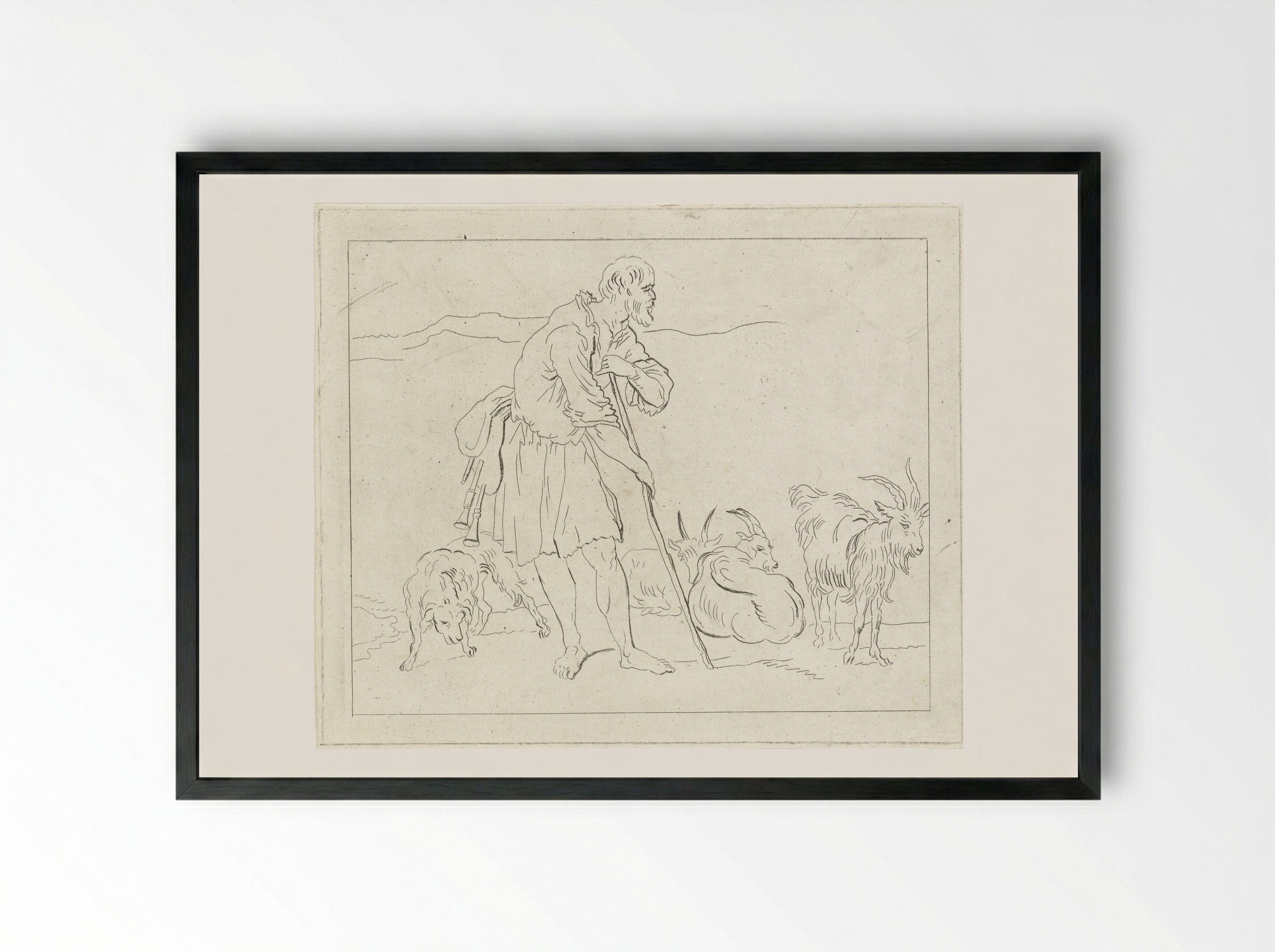 Herder met geiten - Anthonie van den Bos - Framed Print Black