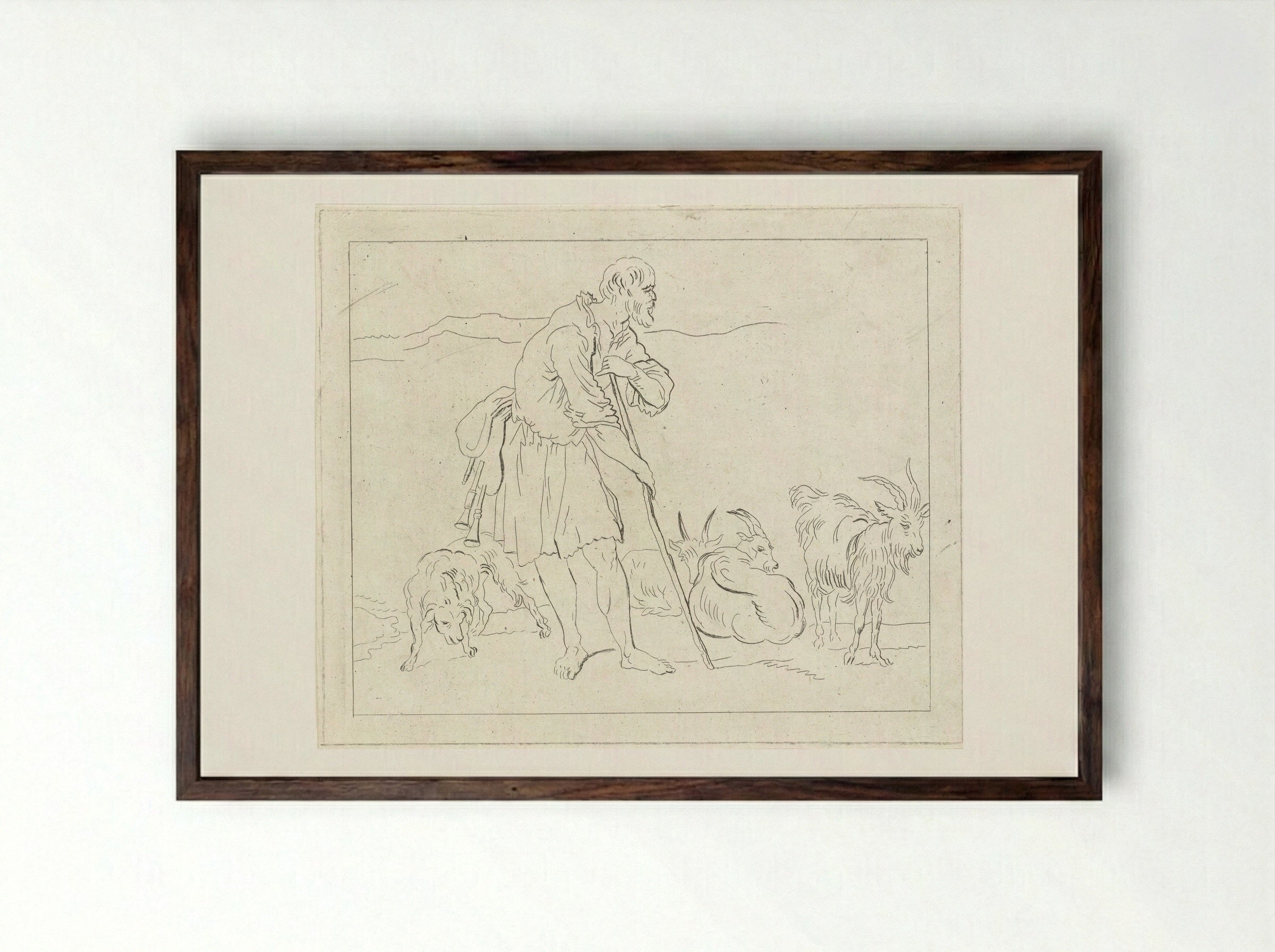 Herder met geiten - Anthonie van den Bos - Framed Print Dark Wood