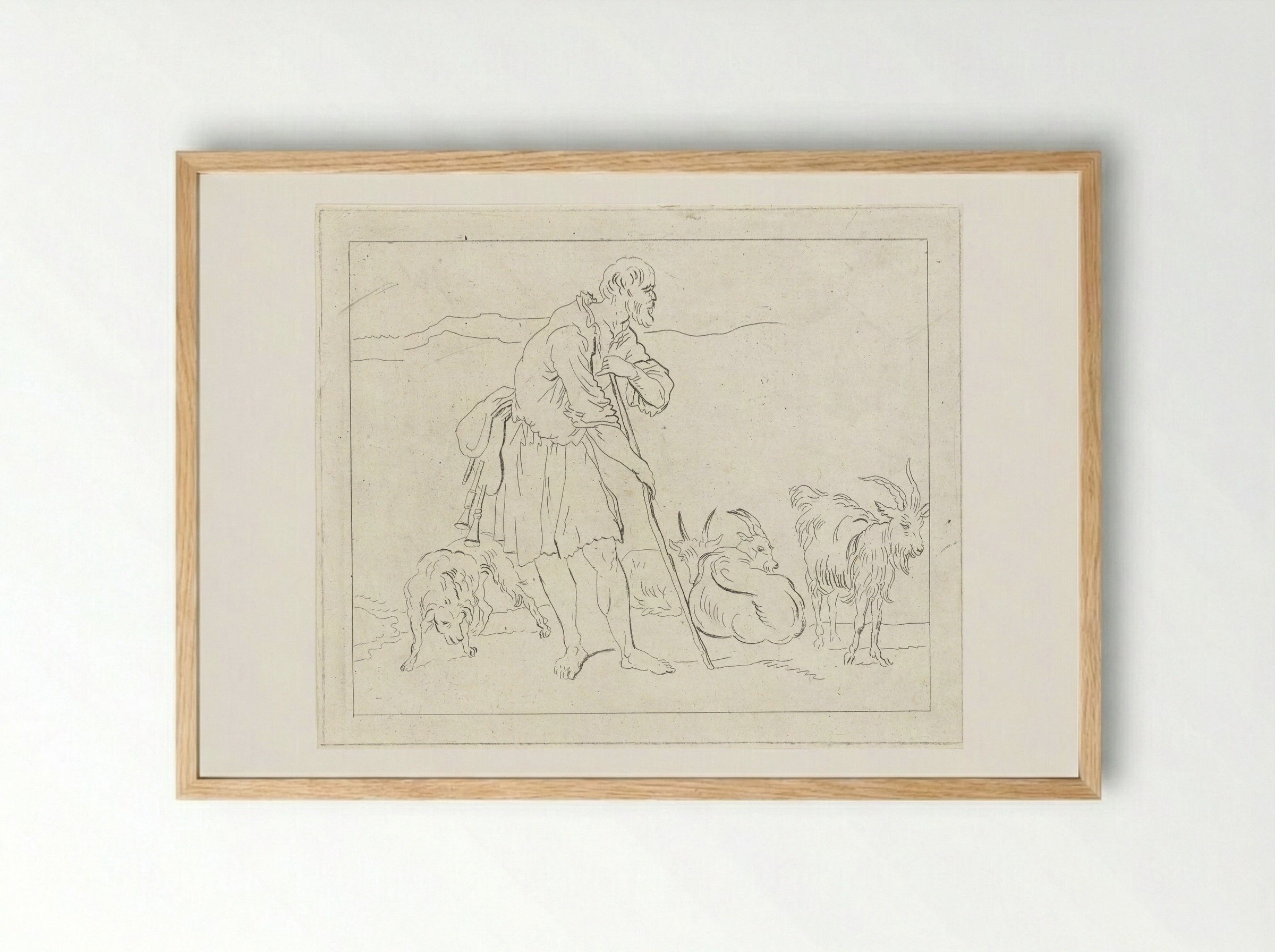 Herder met geiten - Anthonie van den Bos - Framed Print Wood