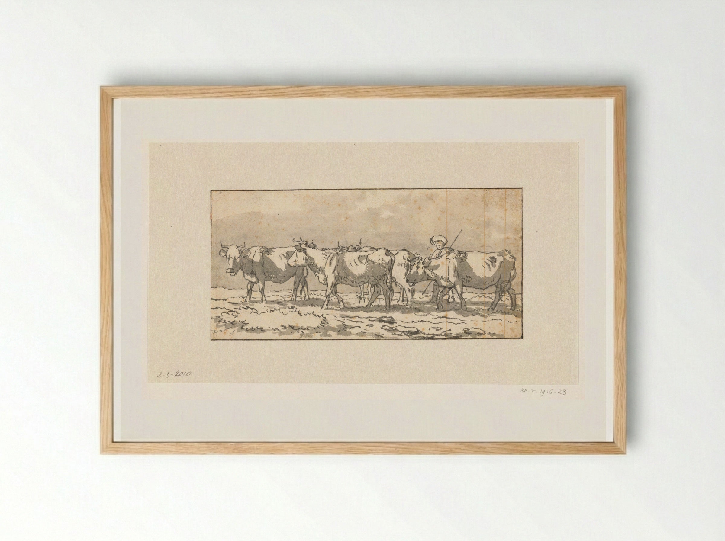 Herder met kudde koeien in de wei - Wouter Johannes van Troostwijk - Framed Print Wood