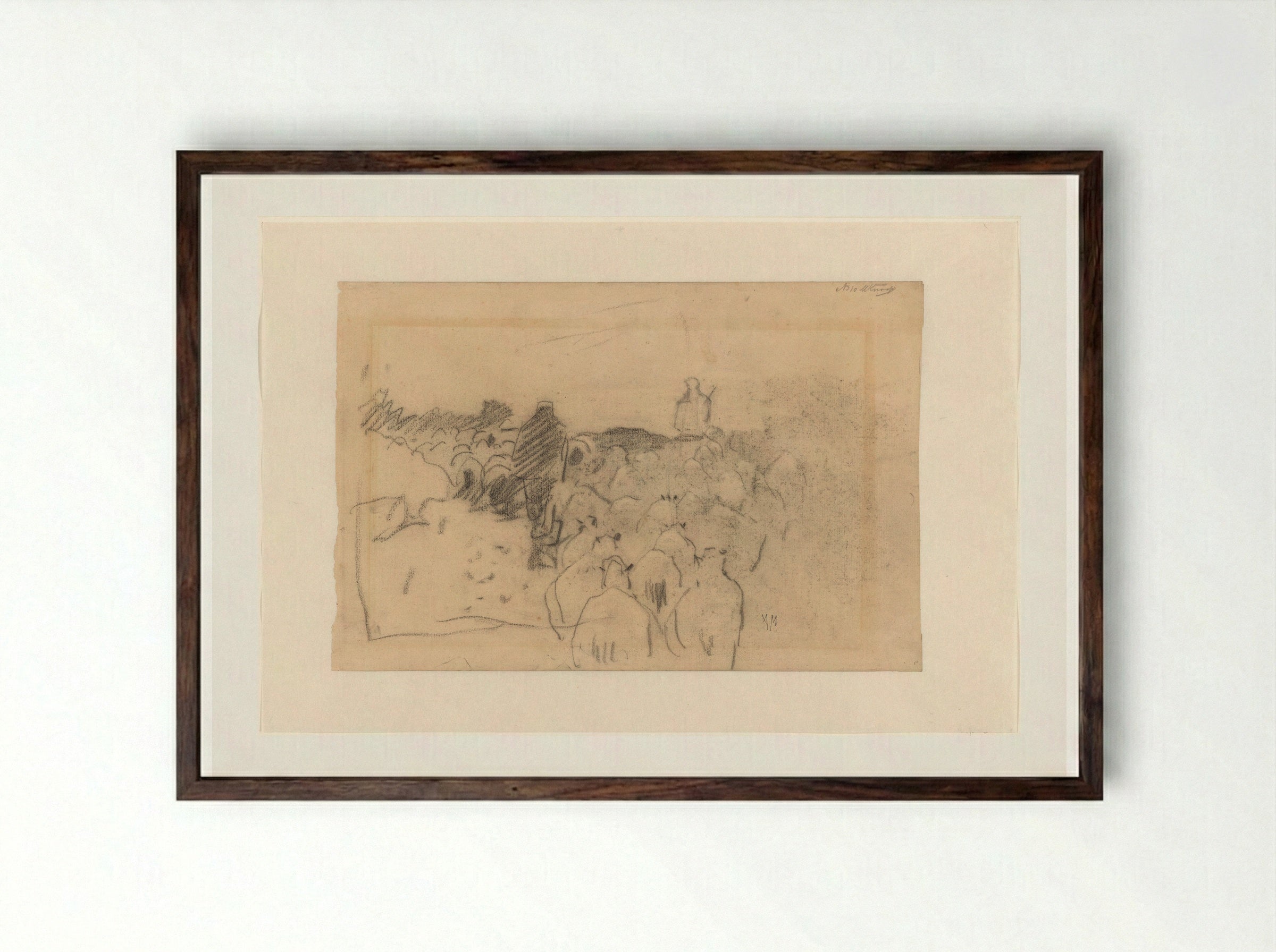 Herder met kudde schapen op de heide - Anton Mauve - Framed Print Dark Wood