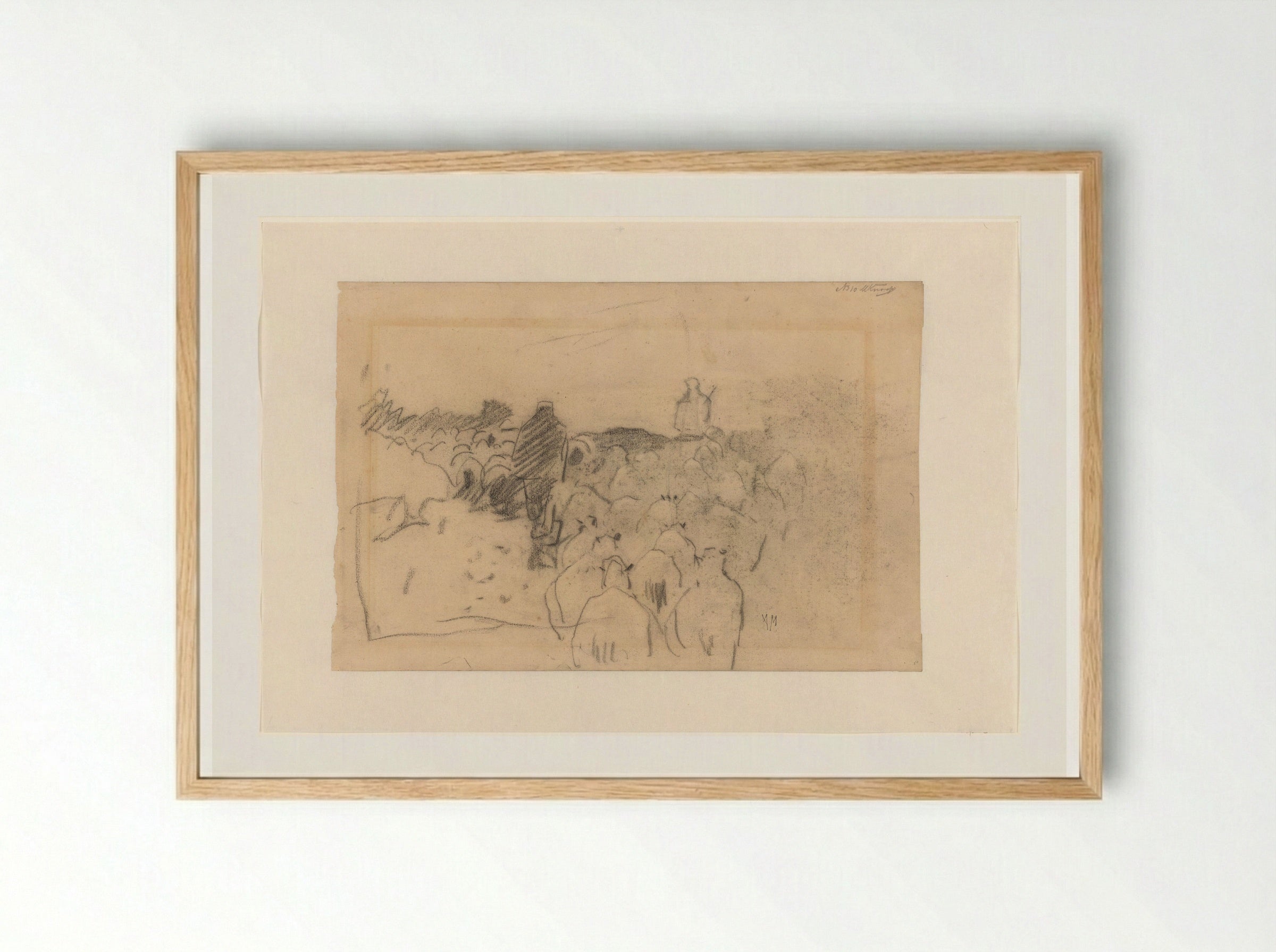 Herder met kudde schapen op de heide - Anton Mauve - Framed Print Wood