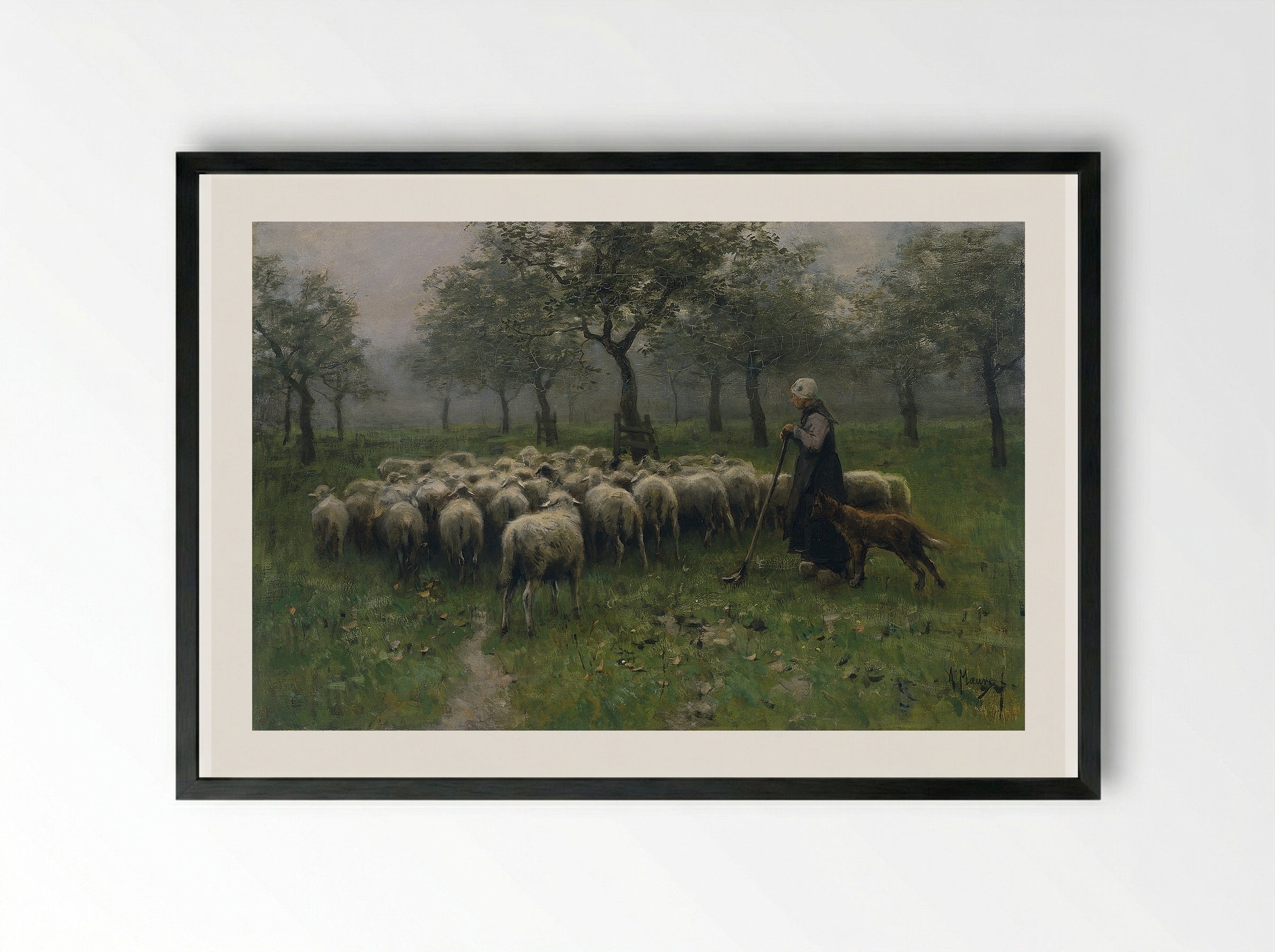 Herder met kudde schapen - Anton Mauve - Framed Print Black