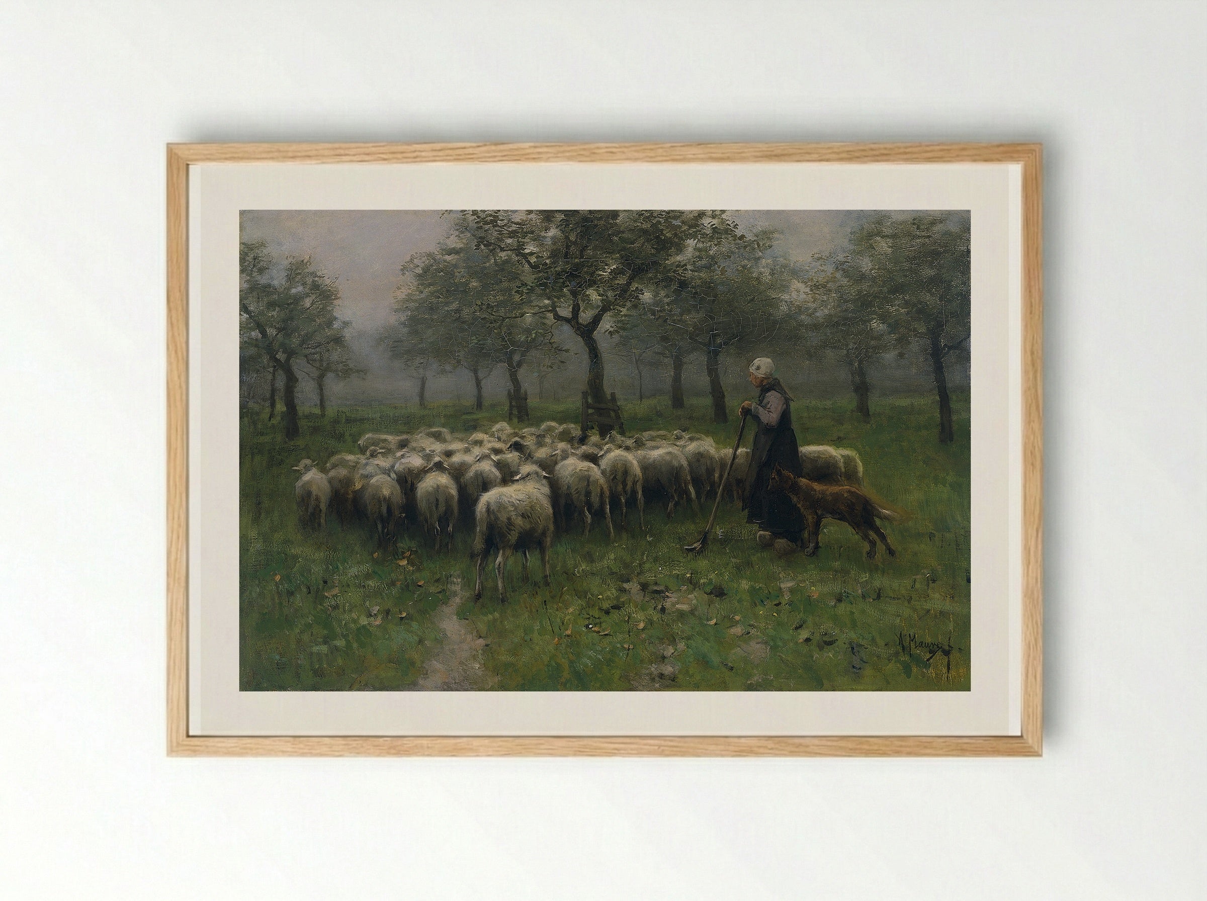 Herder met kudde schapen - Anton Mauve - Framed Print Wood