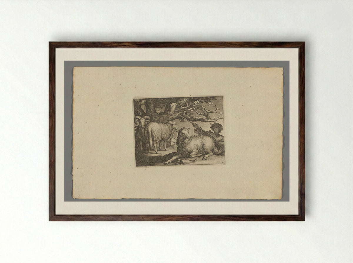 Herder met schapen (Shepherd with Sheep) - Boëtius Adamsz. Bolswert - Framed Print Dark Wood