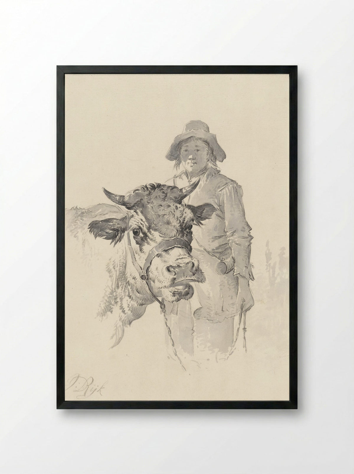 Herder met stier - James de Rijk - Framed Print Black