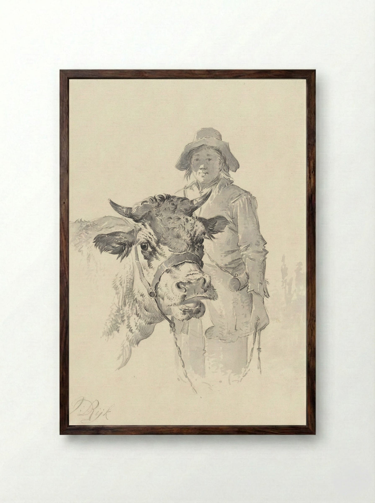 Herder met stier - James de Rijk - Framed Print Dark Wood