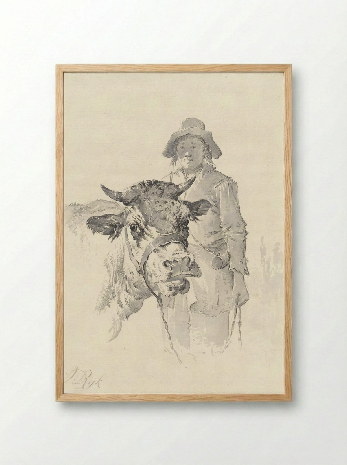 Herder met stier - James de Rijk - Framed Print Wood