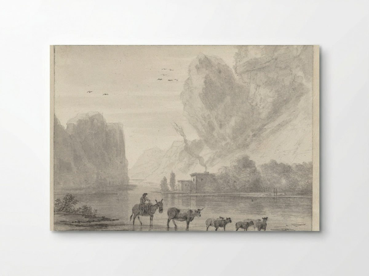Herder met vee aan de oever van een rivier - Hendrik van der Straaten - Poster