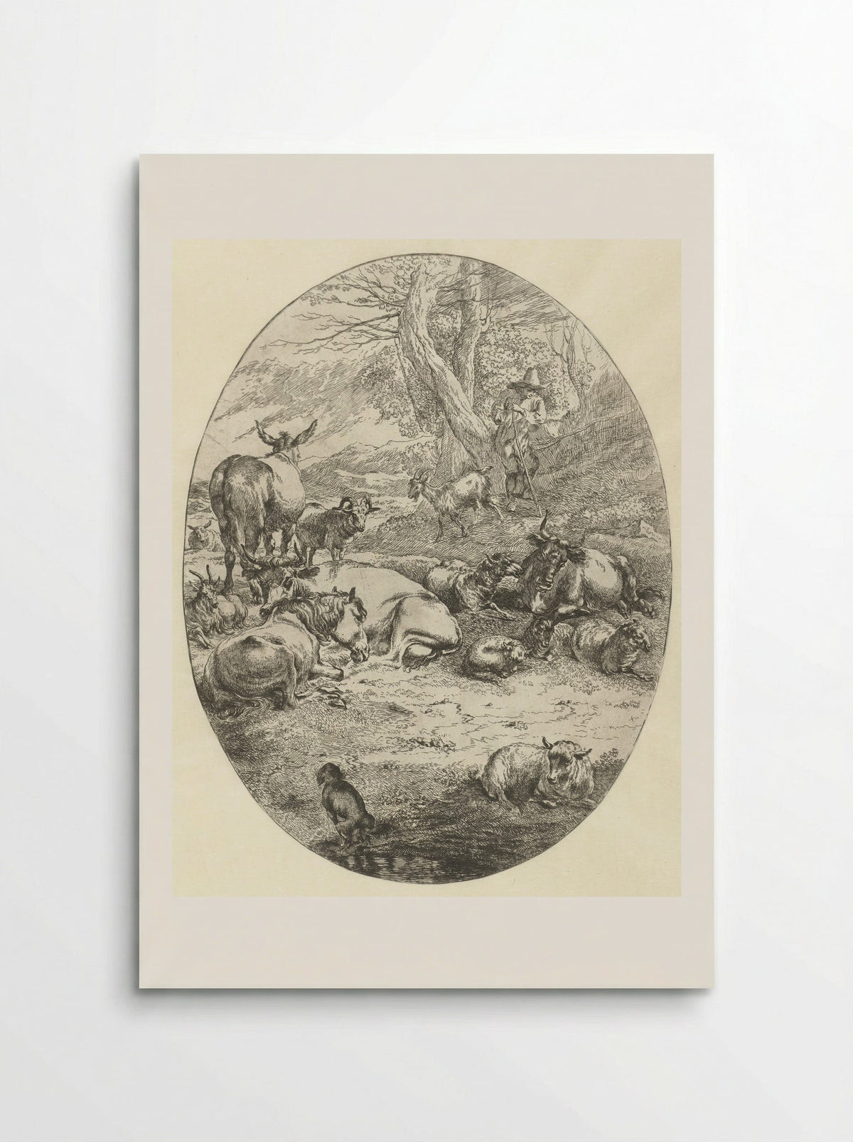 Herder met vee rust bij twee bomen - Abraham Jansz Begeyn - Poster