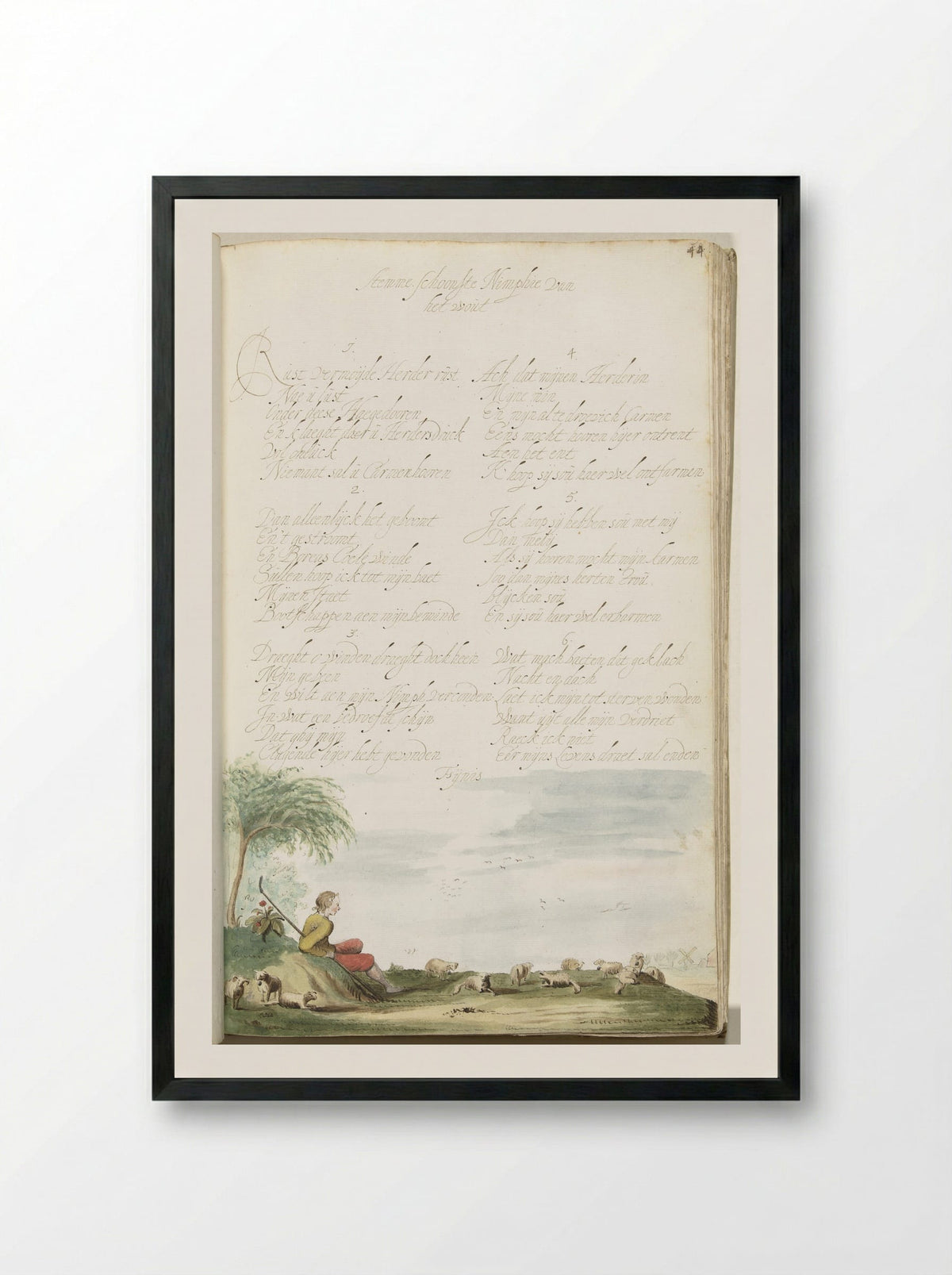 Herder op een heuveltje, kijkend naar zijn schapen - Gesina ter Borch - Framed Print Black
