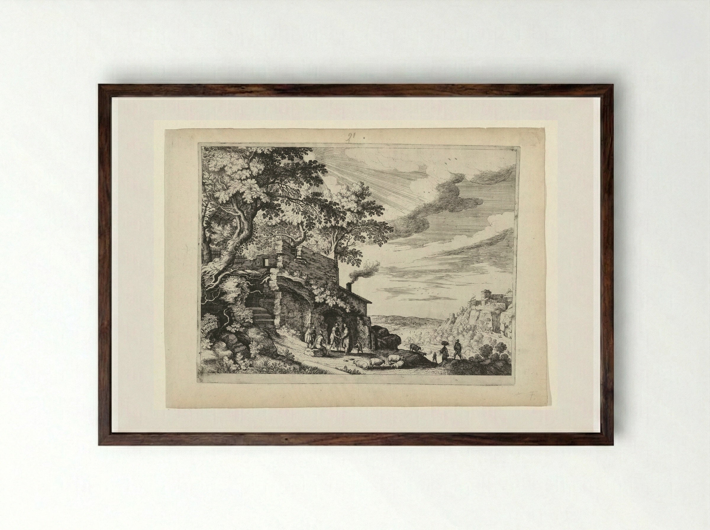 Herders bij een ruïne - Guilliam van Nieulandt (II) - Framed Print Dark Wood