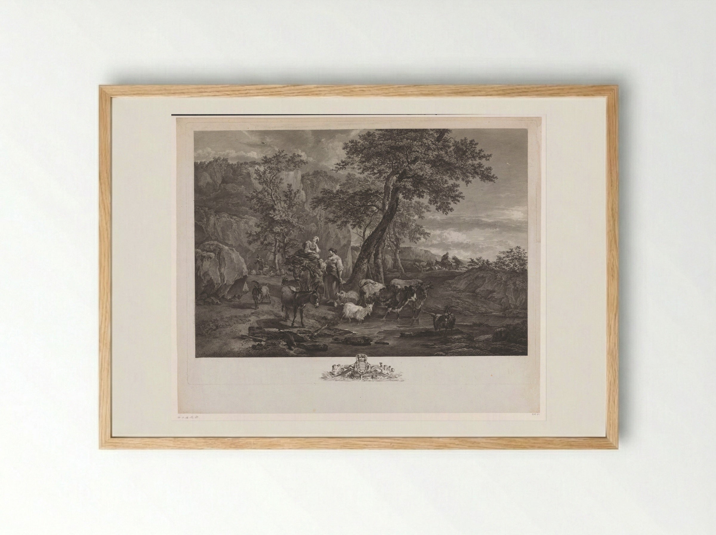 Herders in a Landscape - Jacques-Philippe Le Bas - Framed Print Wood