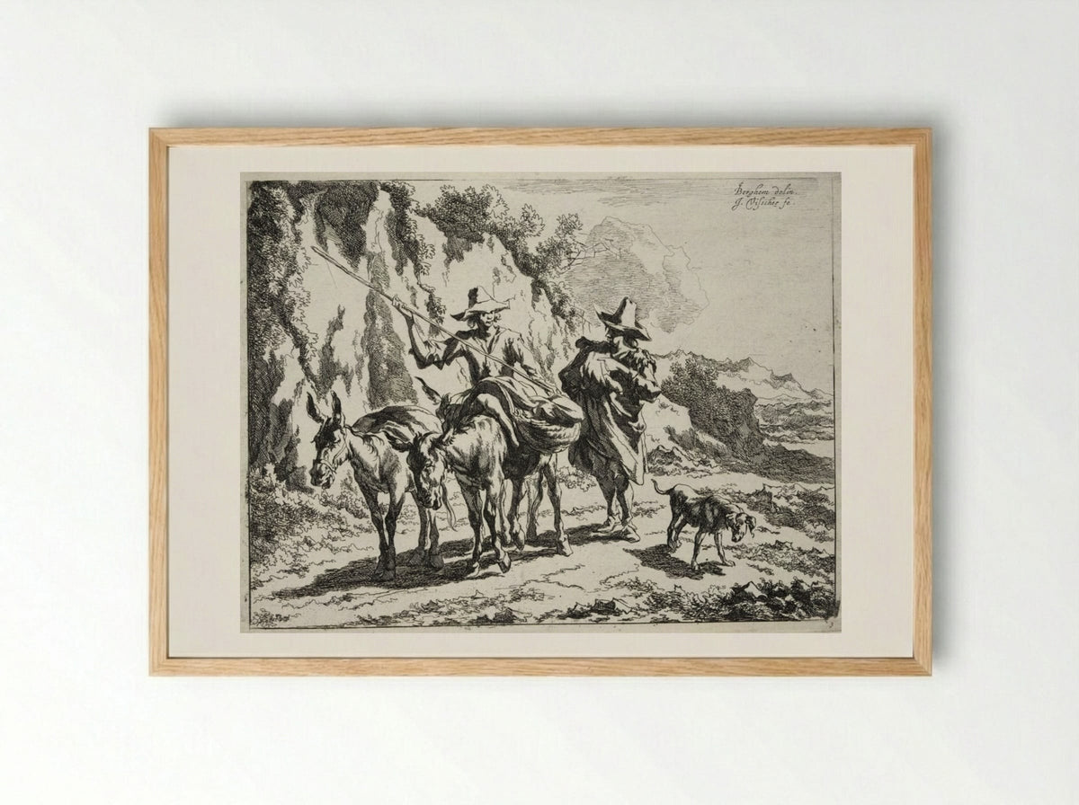 Herdsman Addressing a Young Herdsman Riding a Donkey - Johannes Visscher - Framed Print Wood