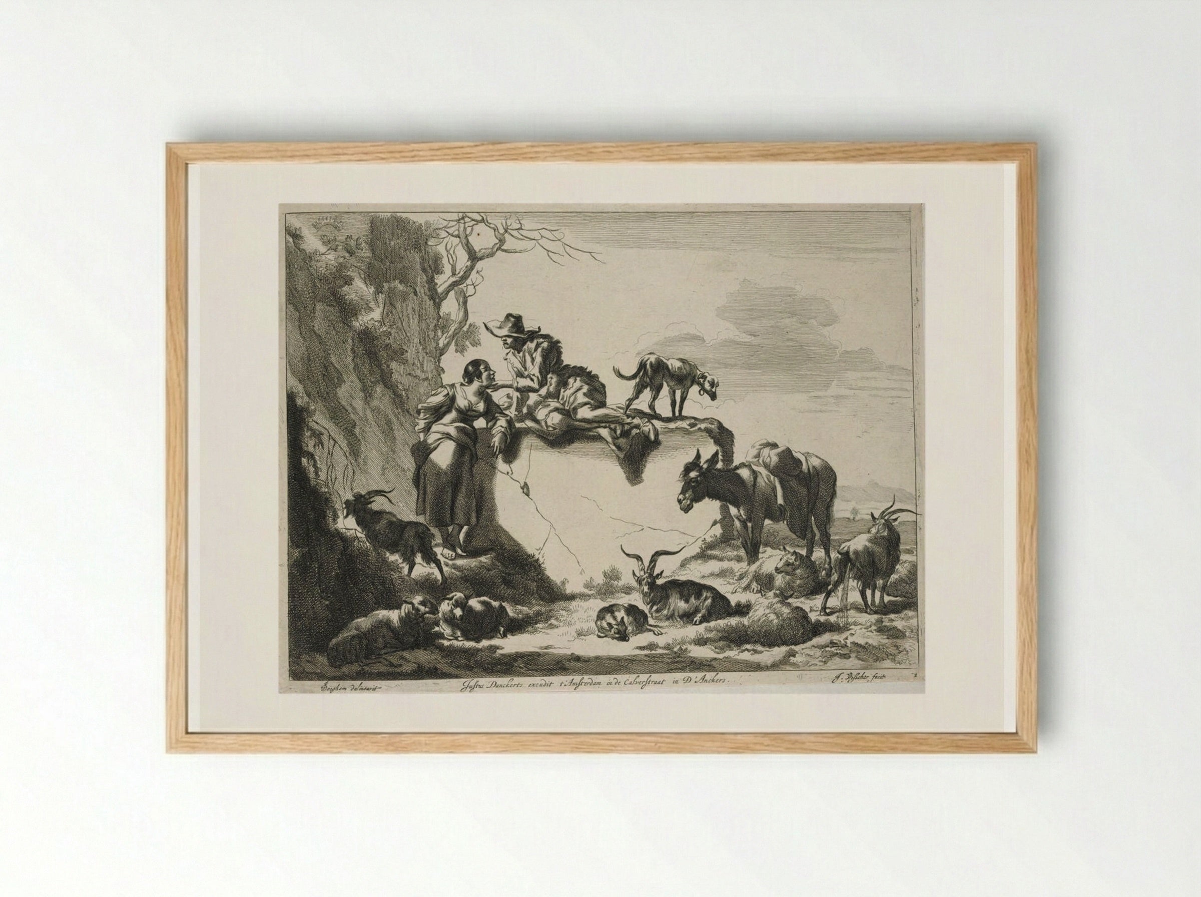 Herdsman Caressing a Girl - Johannes Visscher - Framed Print Wood