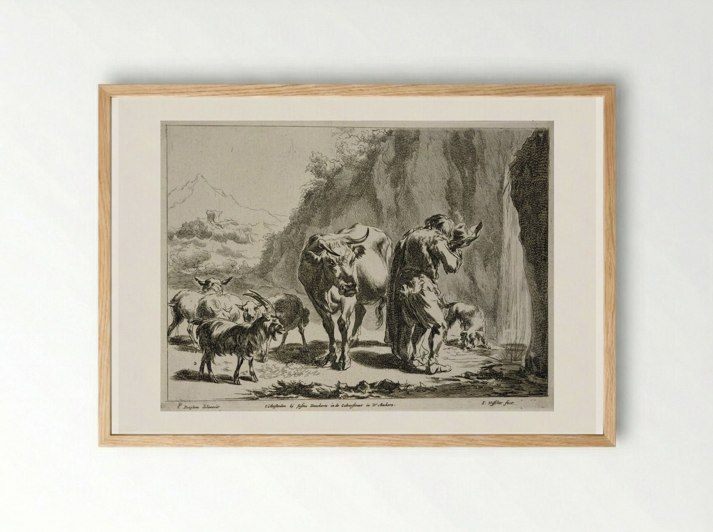 Herdsman Drinking from his Hat - Johannes Visscher - Framed Print Wood