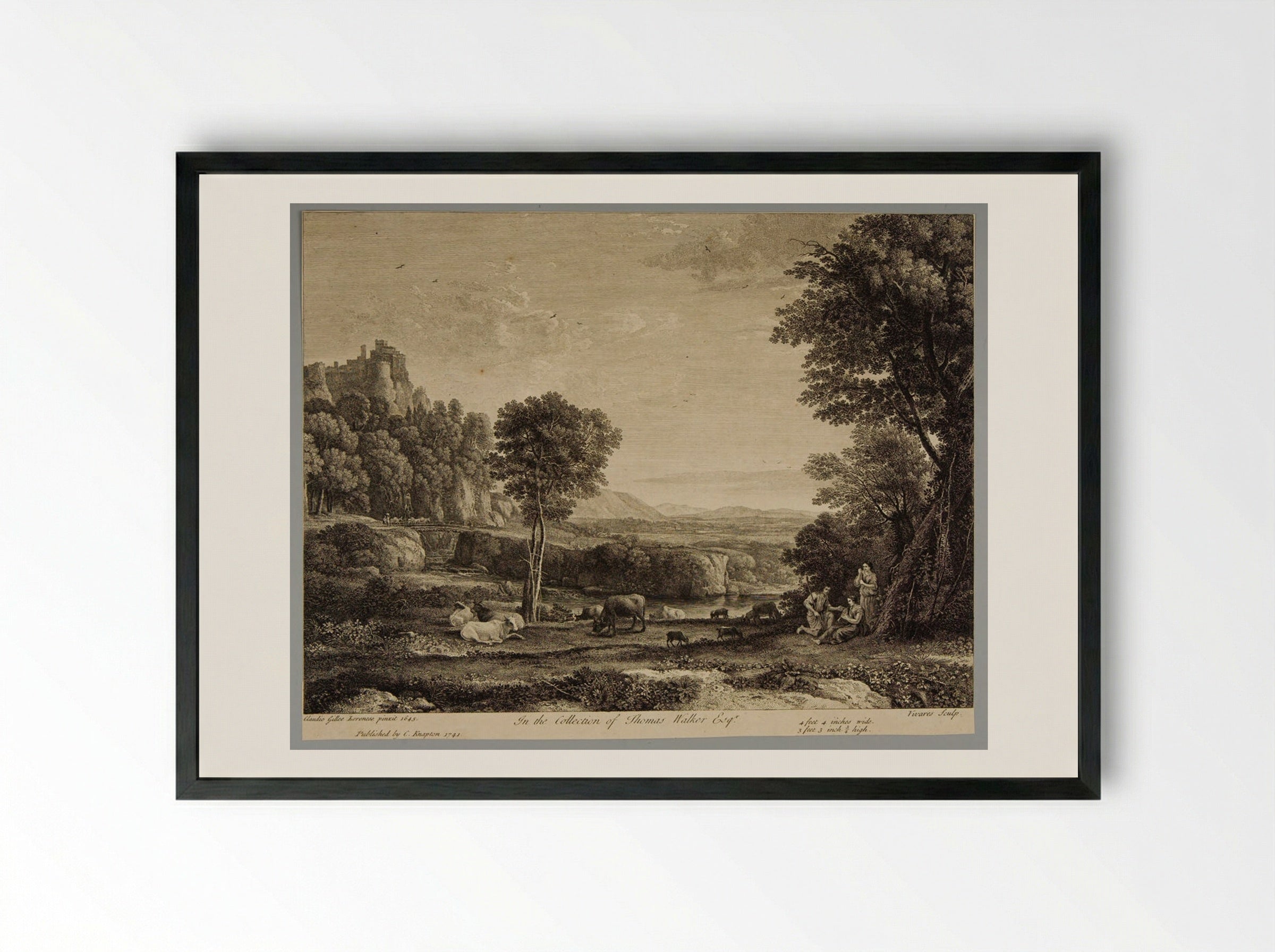 Herdsman Instructing a Shepherdess to Play on the Pipe - François Vivares - Framed Print Black