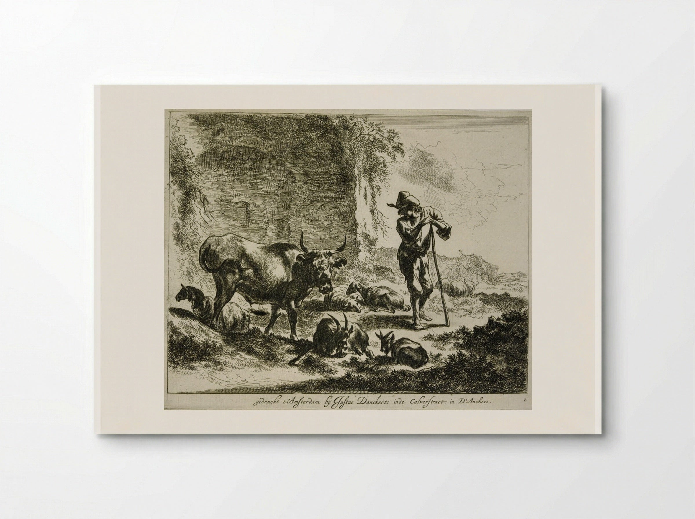 Herdsman Resting on a Staff Near a Ruin - Johannes Visscher - Poster